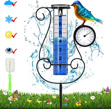 Outdoor Rain Gauge, Large Color Digital Rain Gauge with Metal Hummingbird and Te