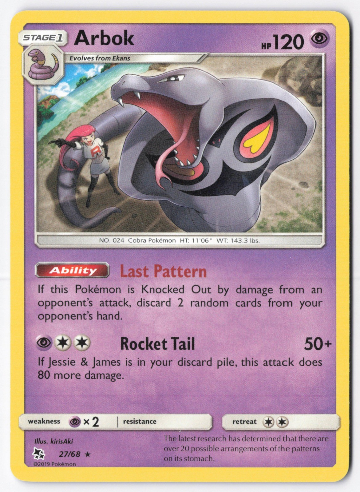 Arbok Rare Hidden Fates 27/68 NM
