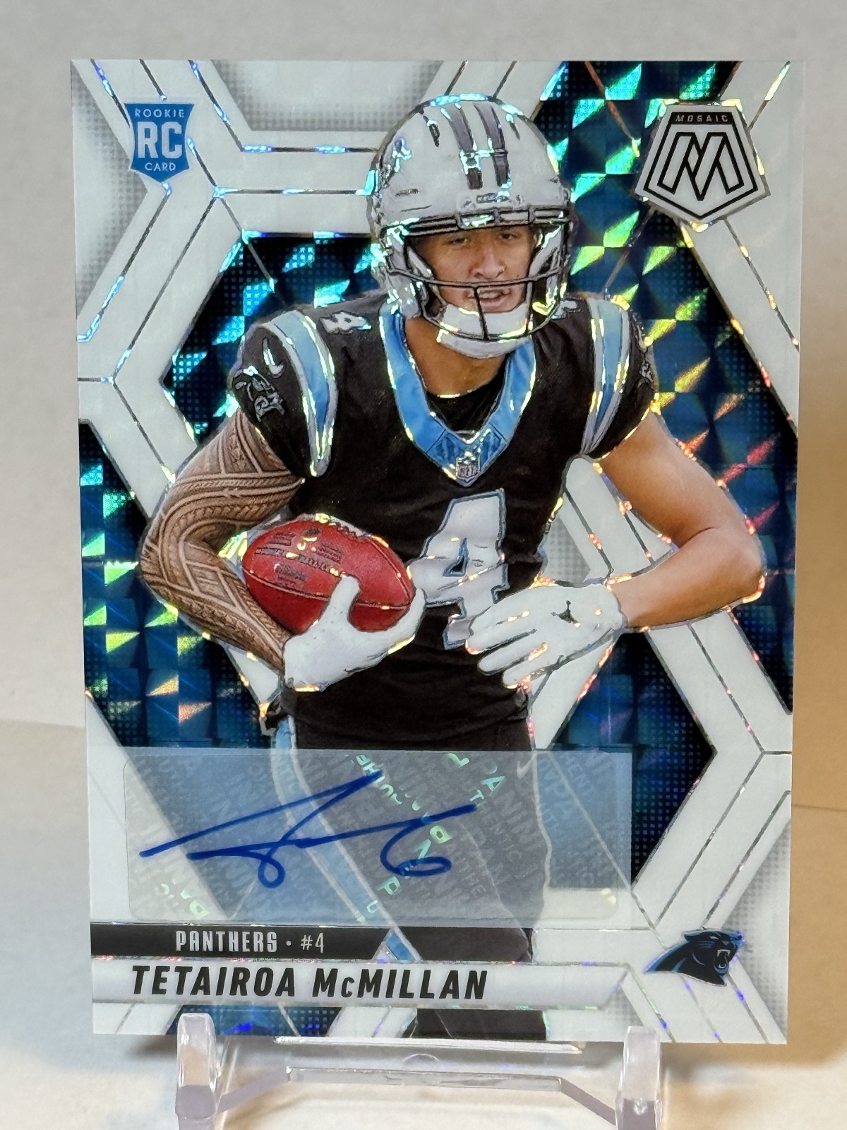 2025 Mosaic #309 Tetairoa McMillan Rookie White Mosaic Auto * /25 * - Panthers
