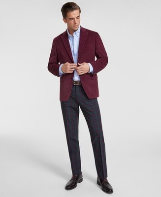 Tommy Hilfiger Men's Modern-Fit Corduroy Sport Coat - Burgundy, 38S