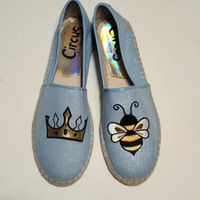 Sam Edelman Circus Queen Bee Slip On Baby Blue Espadrilles Flat Shoes Sz 10