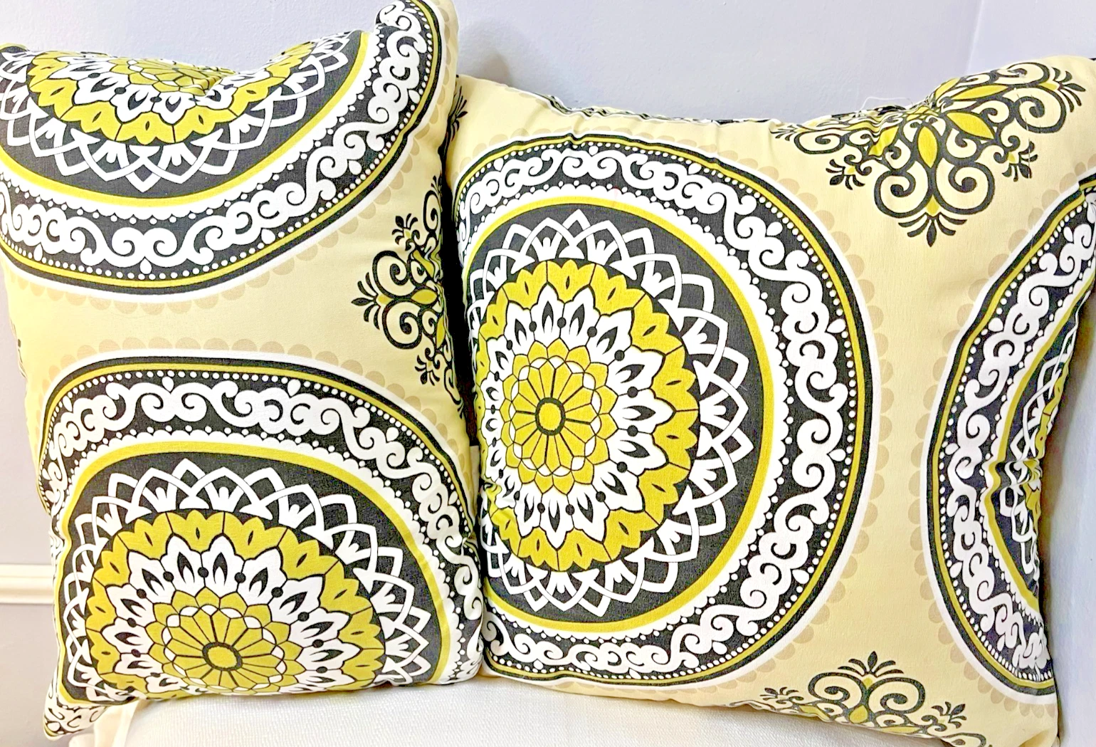 2 Medallion Accent Throw Pillows Green Black White Boho Modern Couch Decor Set