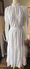 ULLA JOHNSON White Eyelet Tiered Cotton Maxi Skirt Boho -Excellent condition US6