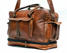 Famous genuine Leather bag large vintage travel gym weekend expandable duffel 17