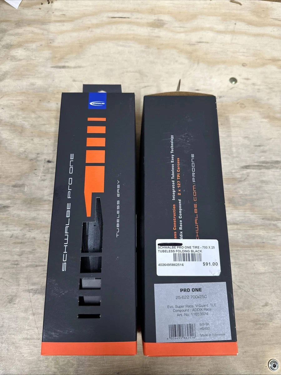 Neumático Schwalbe Pro One TT 700x28c – Tubeless, Plegable, Evo Line, Compuesto Addix Race, Negro/beige