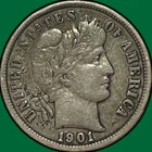 1901 Barber Dime Silver Extremely Fine XF Coin #33540