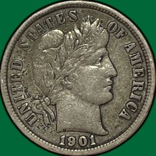 1901 Barber Dime Silver Extremely Fine XF Coin #33540
