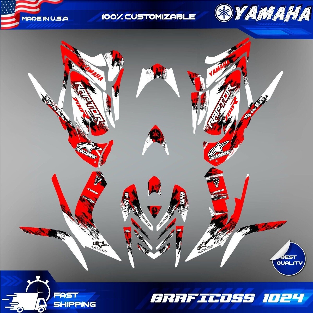 KIT GRAPHIQUE YAMAHA Raptor 700 700R 2013 2018 2021 à 2025 decals stickers atv EUR 160,68 - FR