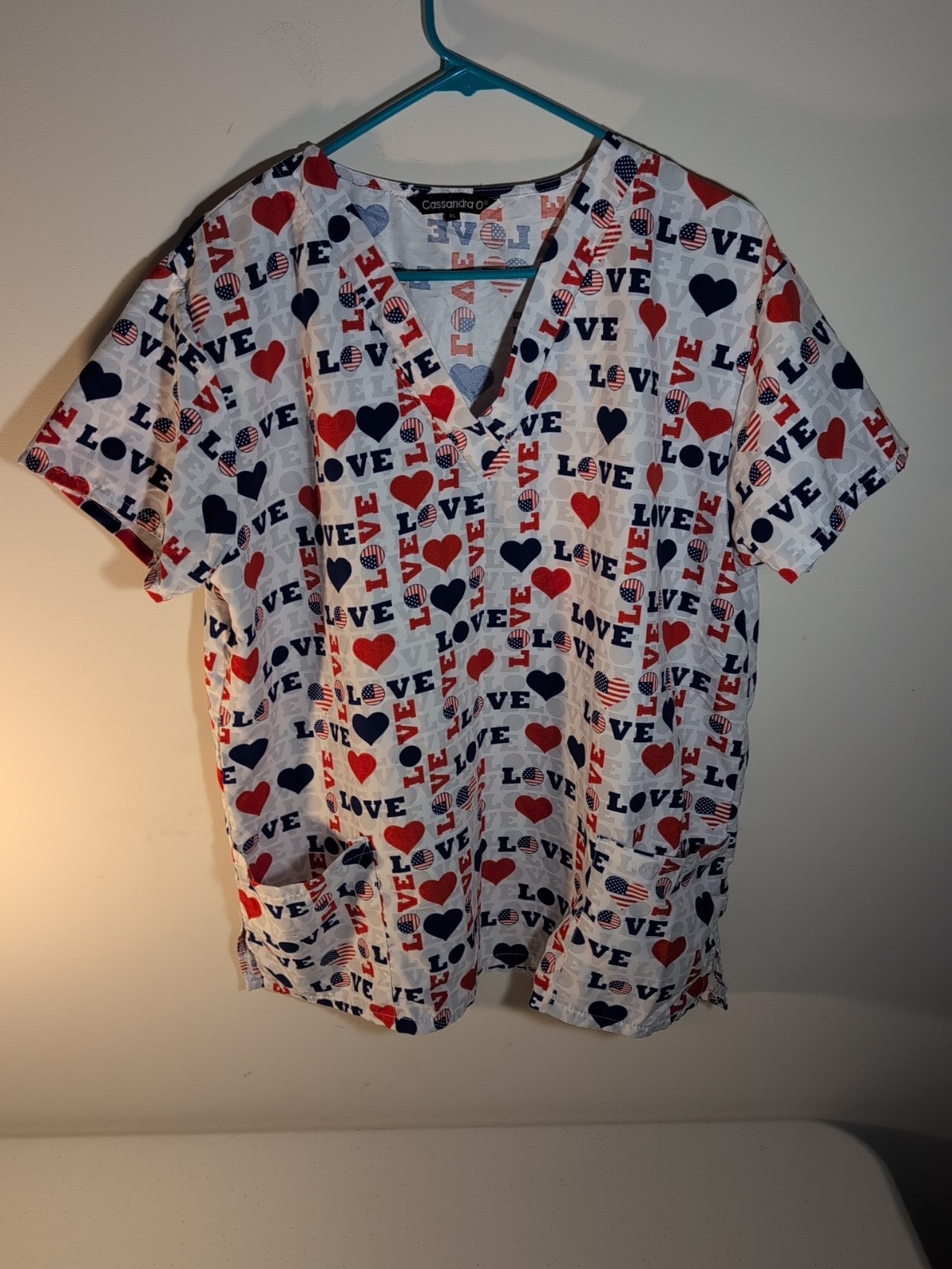 Cassandra O Size  XL Women's Scrub Top Patriotic