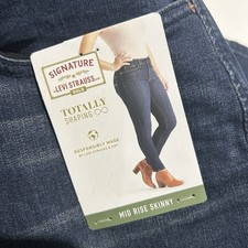 NWT Levi Strauss Signature Mid Rise Skinny Dark Denim Jeans size 24L W37 L32