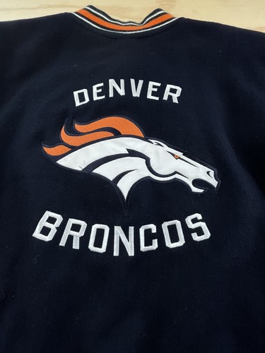 Denver Broncos Reversible Bomber Jacket Men’s XL Leather Sleeves Reebok Wool - Picture 17 of 18