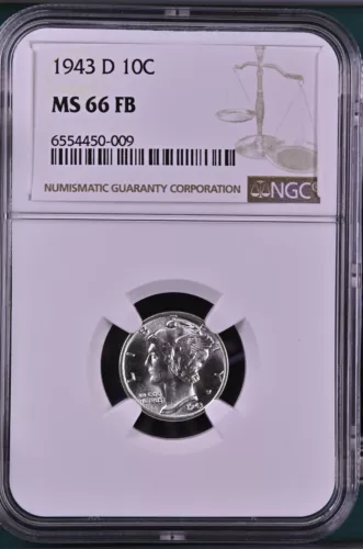 1943-D 10C FB Mercury Dime NGC MS66FB  6554450-009