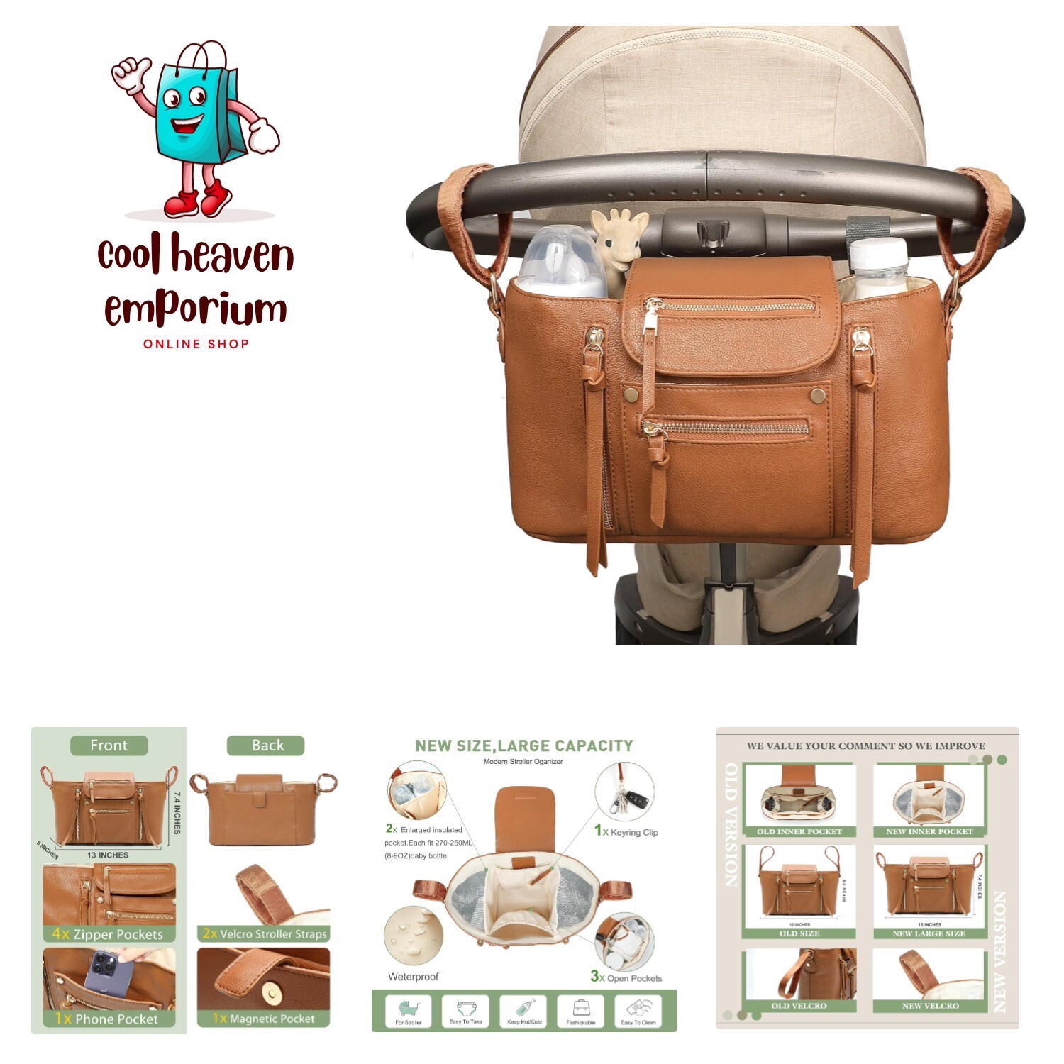 Stroller Organizer with Insulated Cup Holder and Storage Pockets for Baby Essentials-image