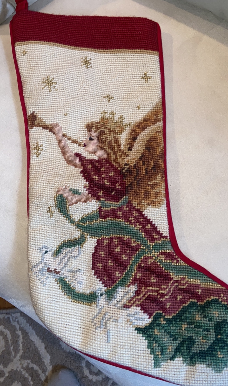 Imperial Elegance Needlepoint Christmas StockingAngelWool & Velvet 19