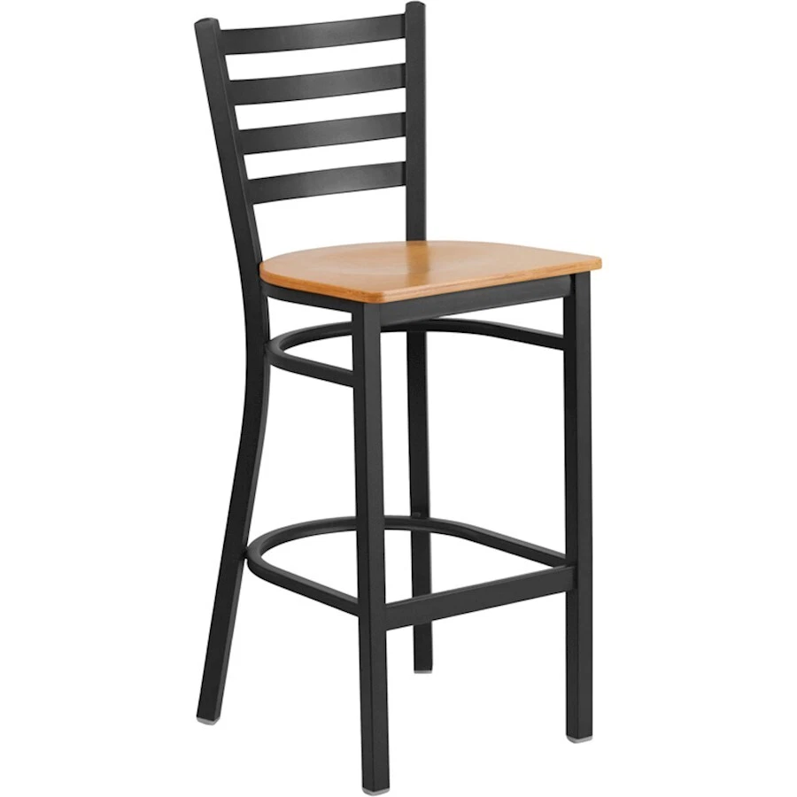 Flash Hercules Black Ladder Barstool Wood Seat XU DG697BLAD BAR