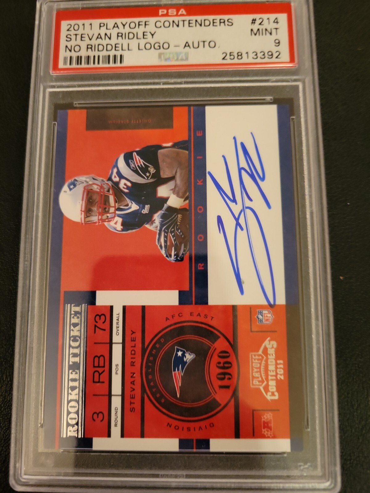 Stevan Ridley Playoff Contenders #214 No Riddell Logo on Helmet-Autograph