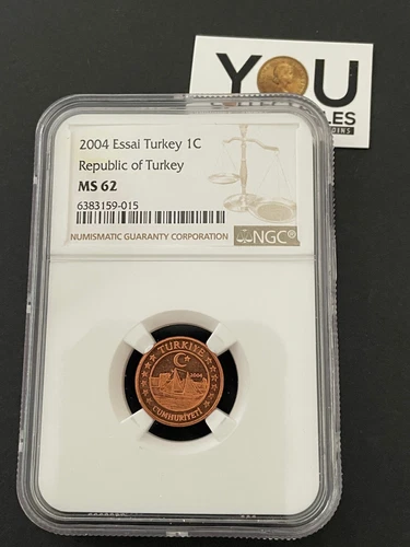 2004 Turkey, 1 Cent Euro, Essai-Trial coin NGC Graded MS 62 Pattern EURO Coin