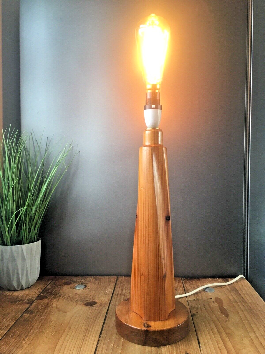 LARGE VINTAGE 60'S 70S TURNED WOOD PINE LIGHTHOUSE DESK TABLE LAMP