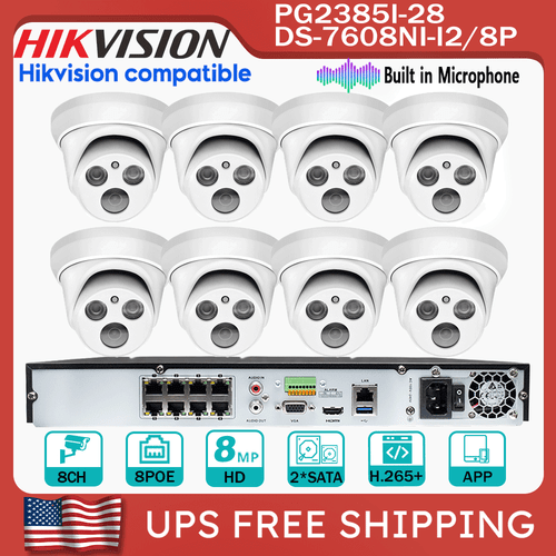 Hikvision Compatible 4K 8MP 8CH CCTV Camera System Mic 2.8mm 8POE NVR 2 SATA Lot Hikvision Compatible 4K 8MP 8CH CCTV Camera System Mic 2.8mm 8POE NVR 2 SATA Lot