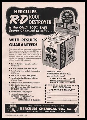 1956 Hercules Chemical New York RD Root Destroyer Store Display Vintage Print Ad