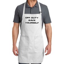 Off Duty Save Yourself Funny Gift Apron w/pockets Baking Grill BBQ Cooking Chef