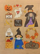 Hand Painted Needlepoint Canvas 18 CT HALLOWEEN PLACK