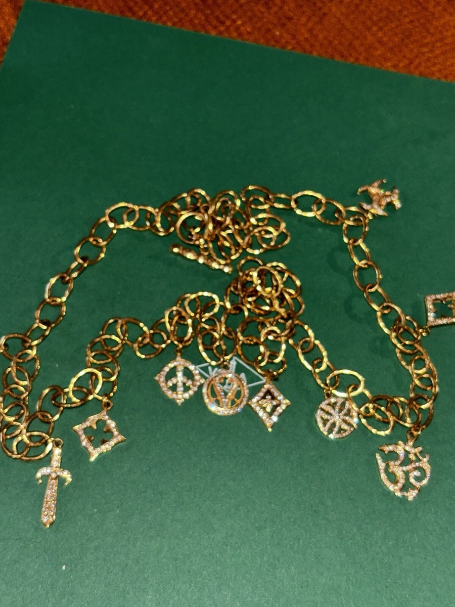 Loree Rodkin 85grams 18K YELLOW Gold 10 Gothic Diamond Charms Long 