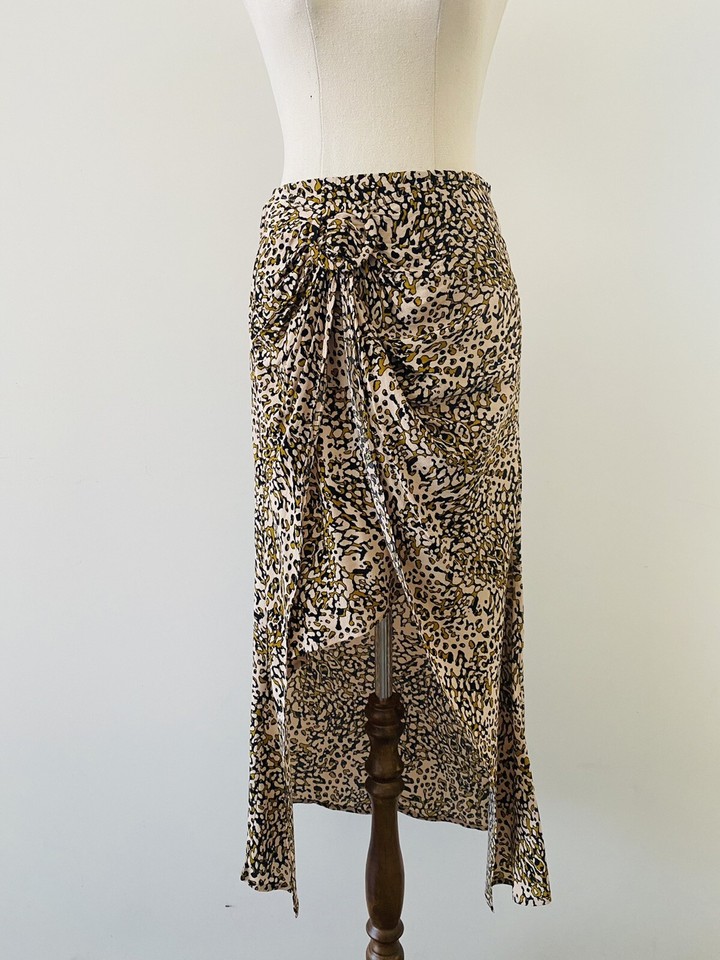 Sheike Midi Skirt Size 8 Draped Asymmetrical Buckle Animal Print