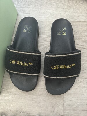 OFF-WHITE SLIDES SIZE 12.5 (INCLUDES DUST BAG, ORIGINAL BOX & PAPERS) *NEW* OFF-WHITE Logo-Embroidered Terry Slide Black White Men main image 3