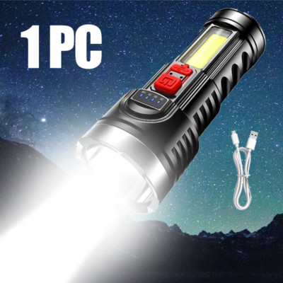 Rechargeable Flashlight Super Bright  Multi-function  Camping COB Torch 4 Modes