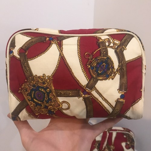 Vintage 1993 Revlon Fabric Travel Makeup Cosmetics Case Bag Set Equestrian Print - Picture 2 of 20