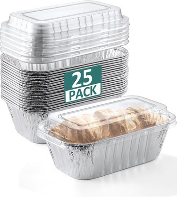 25 Pa 6x3.5x2 Disposable Aluminum Loaf Pans with Lids - 1 Lb
