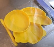 Easter Bunny Silicone Toddler/kids Divided Feeding Dish Yellow W/utensil