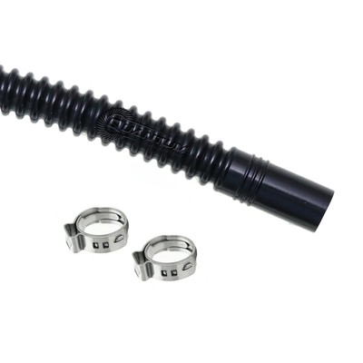 QFS 9mm ID/220mm Black Corrugated PTFE Fuel Pump Hose E85/Gas +Clamps Walbro 450
