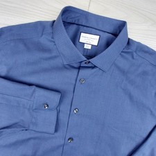 Charles Tyrwhitt Dress Shirt Mens 20/37 Blue Classic Fit Non-Iron Micro-Diamond