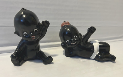 Lot of 2 VTG Handpainted Porcelain African American Kewpie Doll Baby Figurines