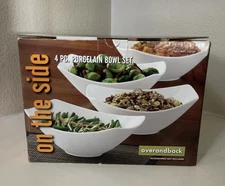 On The Side Set Of 4 EUROPEAN WHITE Rectangle Porcelain Stackable SERVING BOWLS