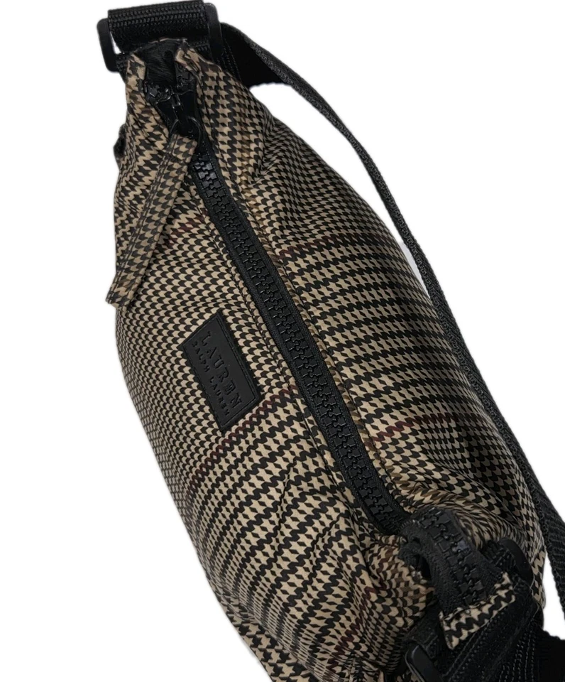 Mini Bolso de Hombro Lauren Ralph Lauren Pata de Gallo a Cuadros Cartera Marrón Tostado Nylon Foto 3 de 4