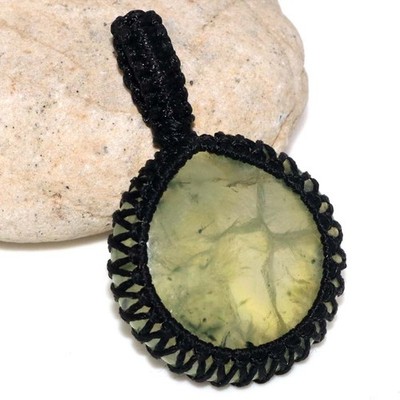Macrame Thread Prehnite Pendant 1.8'' Weekend Style Jewelry Most Beautiful GW