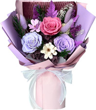 Purple Preserved Roses Bouquet with Vase - Real Forever Roses Last 1-3 Yrs , Pr