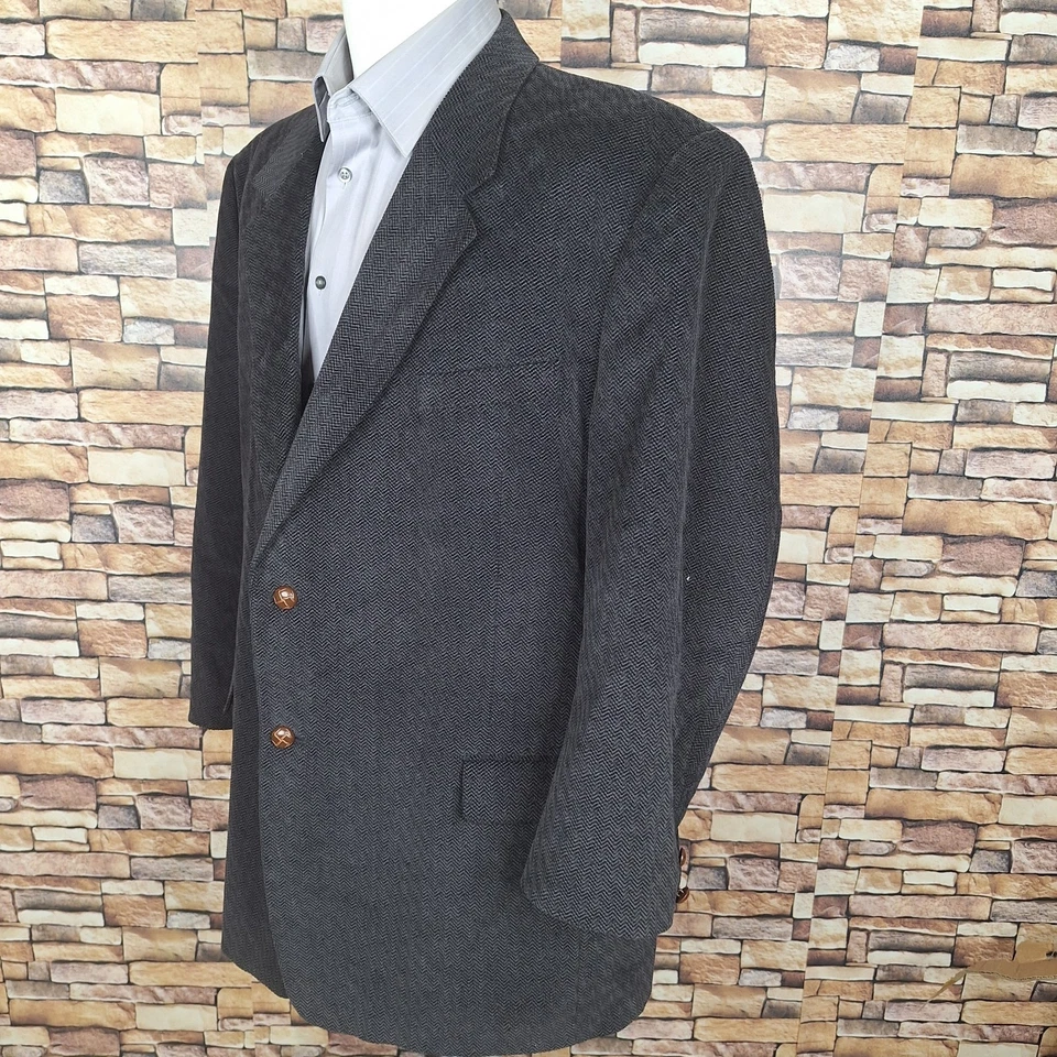 Monsieur Adolfo Jacket Sport Coat Mens 48L/R Dark Gray Herringbone VL Cotton - Image 4 of 4
