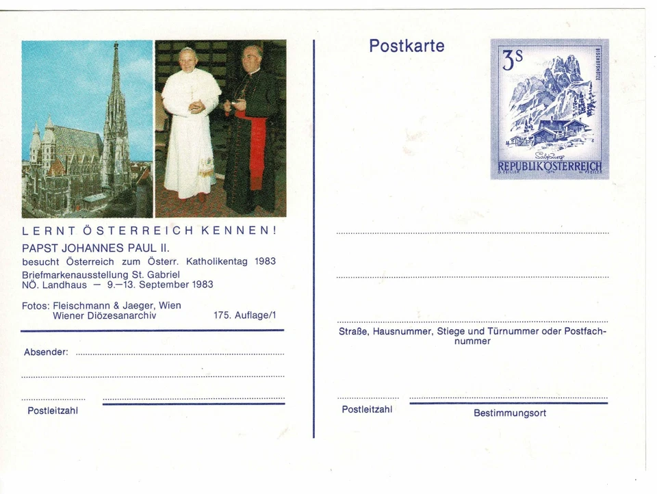 Österreich 1983 Stationery Postcard unused Ganz Bildpostk Papst Johannes Paul II - Bild 1 von 1