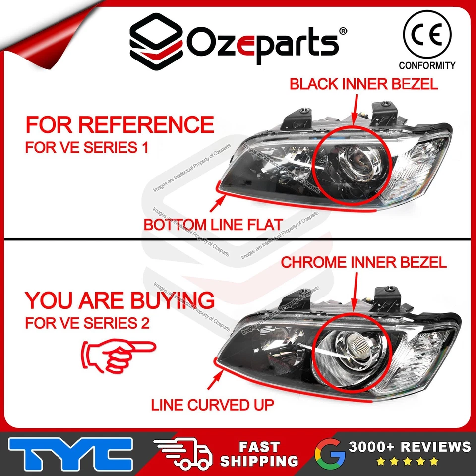 Set Pair LH+RH Head Light Projector + Eyelids BLK For Holden VE SSV Calais 10~13 - Image 2 of 4
