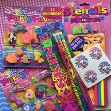 Vintage 90s Lisa Frank Party Favor Erasers Skinz Pencils Stickers Stencils Lot