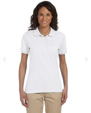 JERZEES Women's White Short Sleeve Collared Button Polo Shirt M AB437W