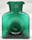 Vintage Blenko Glass Emerald Green Water Bottle Double Spout Pitcher Carafe