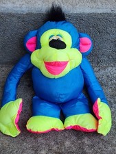 1984 Vtg Fisher Price Puffalumps 12" Chattering Chimps Plush Monkey Neon Blue