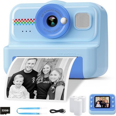 Kids Instant Print Camera, 1080P HD Kids Camera Instant Print with 3 Rolls Print