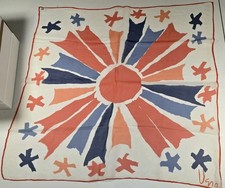 Vera Neumann Signed Scarf Chiffon Sun Power Off White Blue Design 25x24