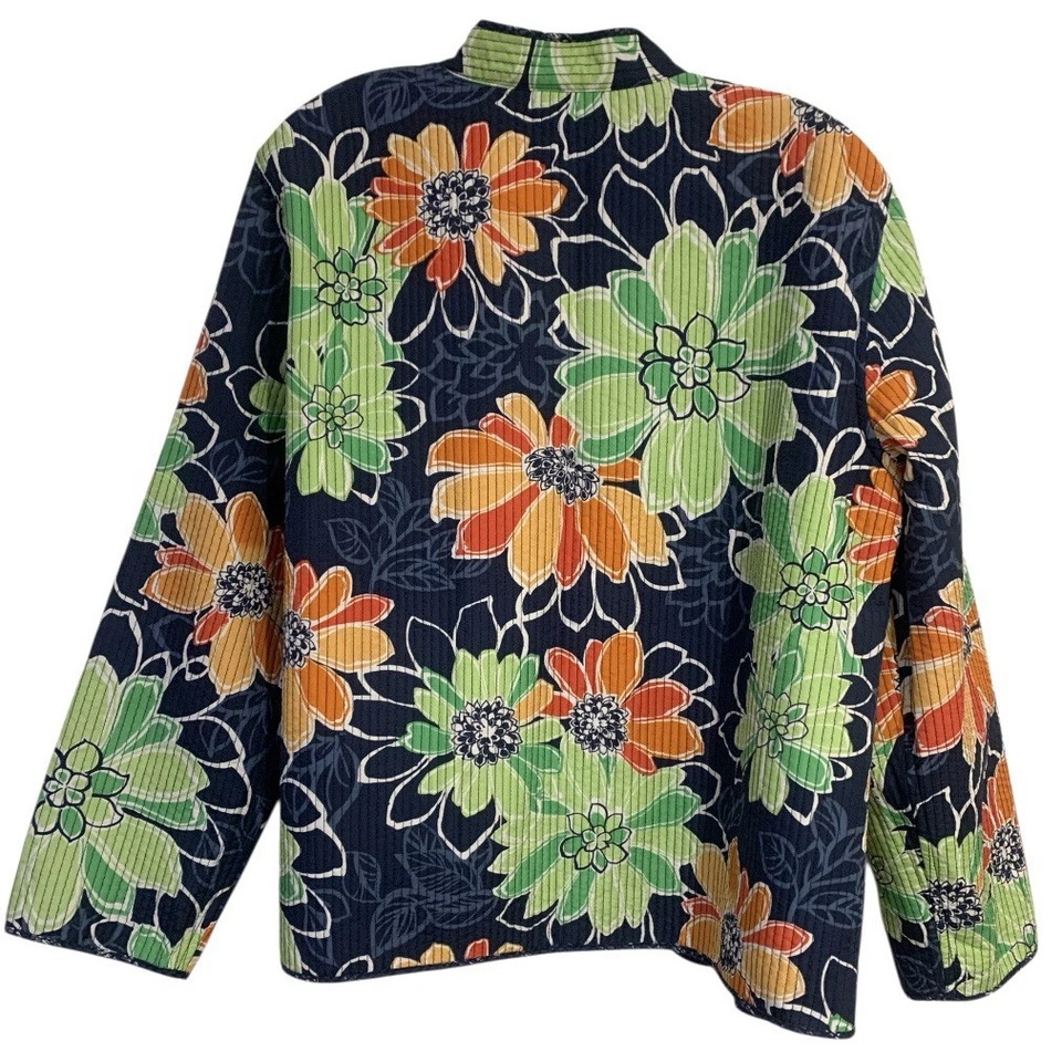 Chaqueta Acolchada Reversible Alfred Dunner Floral Azul Verde Naranja Mujer’s Talla L Foto 3 de 4